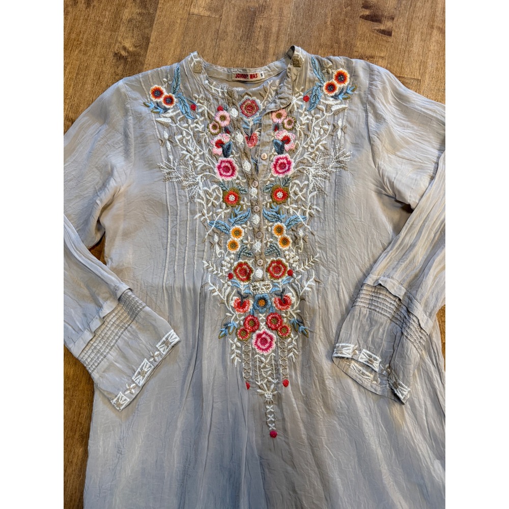 Johnny Was Embroidered Floral Dress Rayon Beige Boho C82763 Medium - Picture 6 of 11